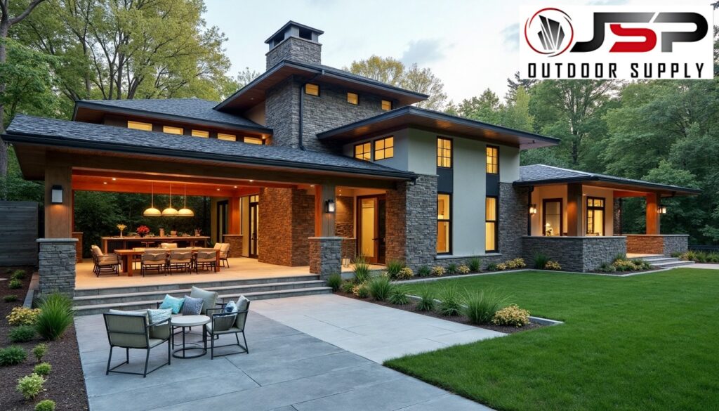 View of limestone veneer on a house