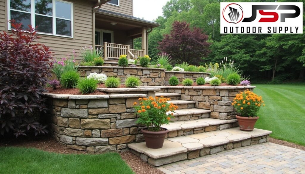 View of a stone retaining wall
