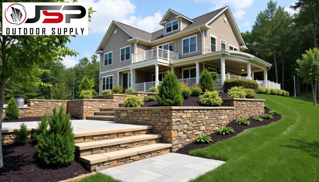 View of a stone retaining wall