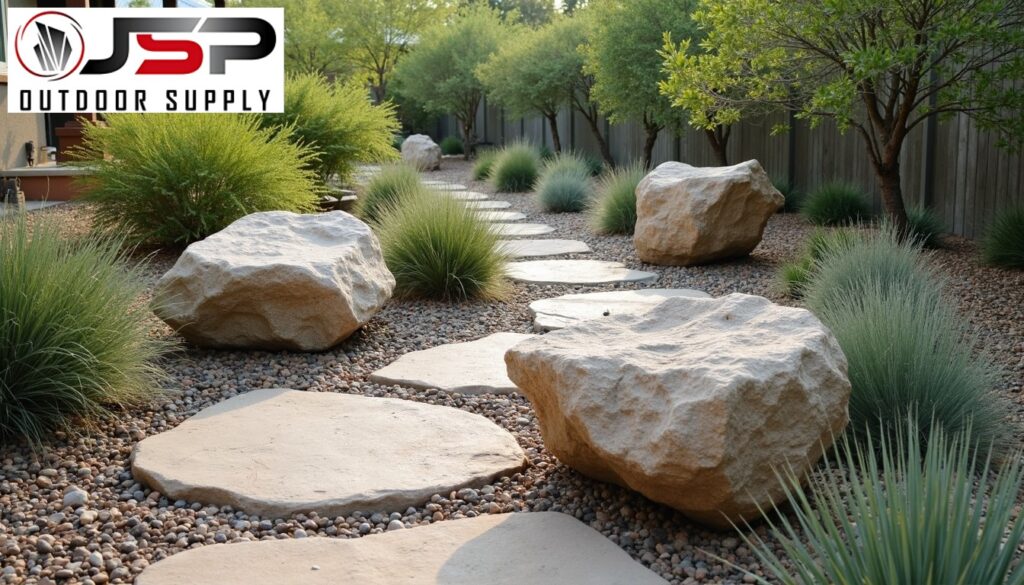 Three weathered limestone boulders of varying sizes