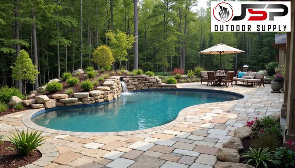 Different stone textures within landscape designs.