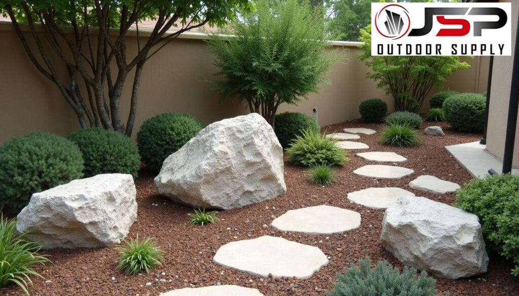Three weathered limestone boulders of varying sizes