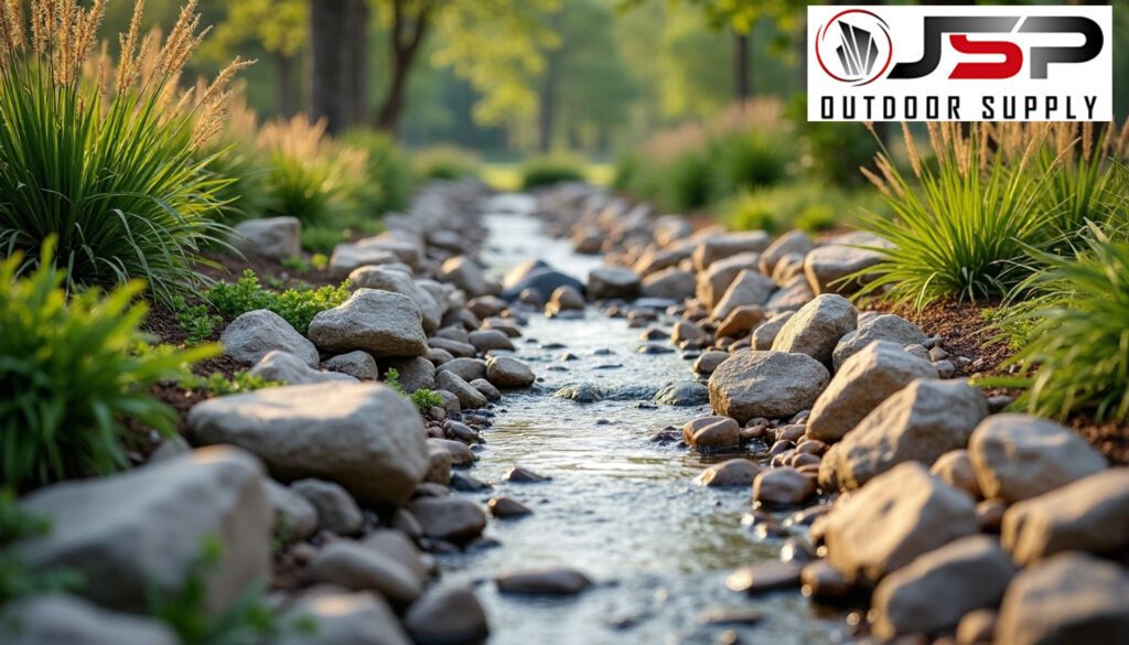 Using river rock to solve drainage challenges naturally.